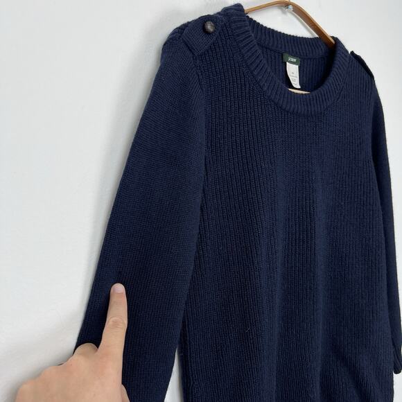 J.Crew Women’s Size XS 100% Merino Wool Crewneck Sweater Navy Blue Ribbed Button - Picture 6 of 9